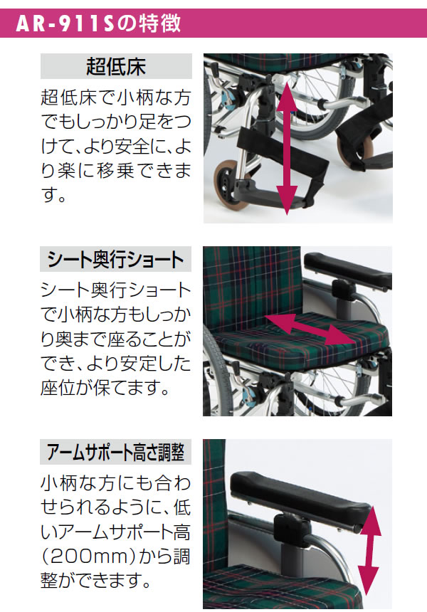 自走式コンパクトセミモジュール車椅子AR-911S 画像5