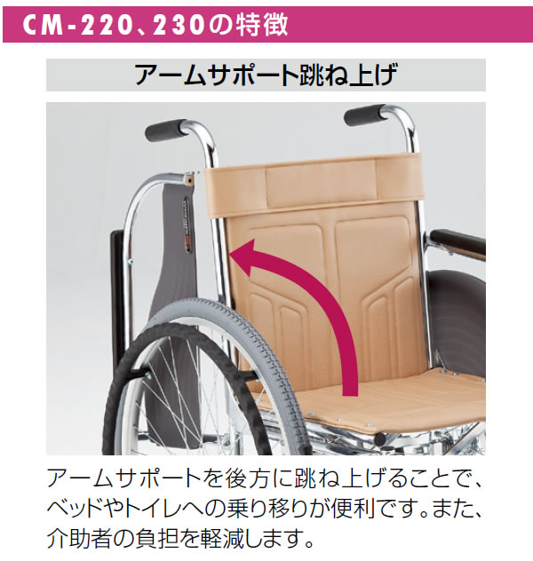 スチール製介助式車椅子CM-231 特徴１