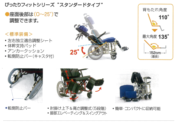 【カワムラサイクル】リクライニング車椅子 ぴったりフィット KPF16-40(42)ABF の機能