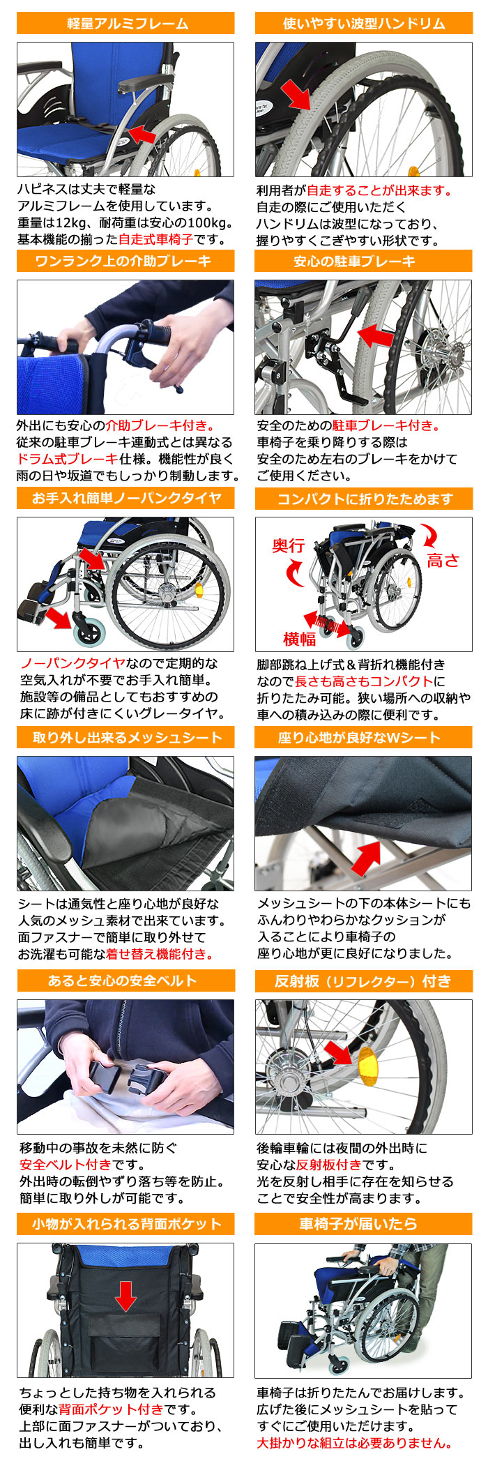 【ケアテックジャパン】 自走式車椅子 ハピネス CA-10SU 画像3