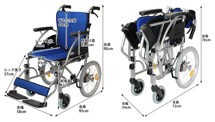 介助式車椅子 ハピネス-介助式-CA-21SUのサイズ
